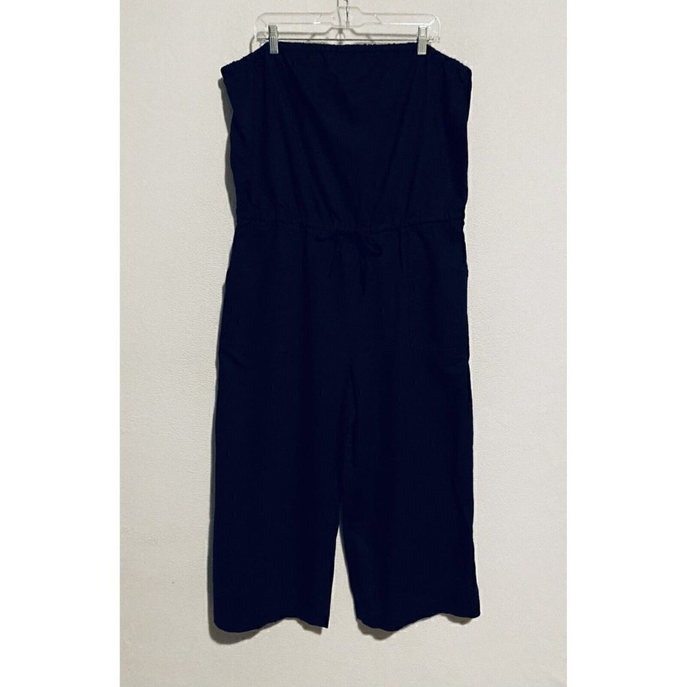 Gap Jumpsuit Womens XL Strapless Culottes Drawstring Waist Linen Cotton Boho